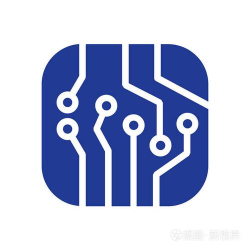 电路板图标. 技术方案平方符号. 平面设计风格.插画
